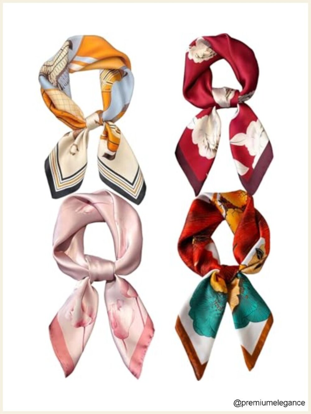 Silk Feeling Polyester Square Scarves for Women, 4 PCS Neck Scarves, Fashion